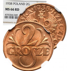 II Republic of Poland, 2 groschen 1938 - NGC MS66 RD