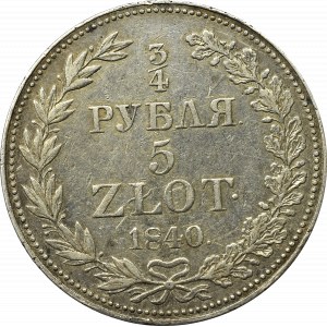 Poland under Russia, Nicholas I, 3/4 rouble=5 zloty 1840 MW