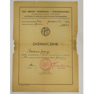 II RP, Zaświadczenie L.O.P.P Lwów/Jarosław 1936