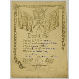 II RP, Kolejowe Przysposobienie Wojskowe, Dyplom zawody w Sarnach 1933