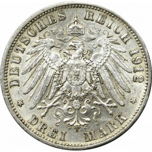 Germany, Wuertemberg, 3 mark 1912