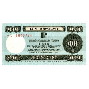 Pewex, Bon Towarowy, 1 cent 1979 - HL - Rewelacyjny !