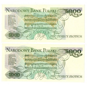 PRL, 5000 złotych 1986 - zestaw 2 egzemplarze - Serie AZ i BH