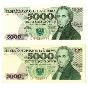 PRL, 5000 złotych 1986 - zestaw 2 egzemplarze - Serie DN i CM