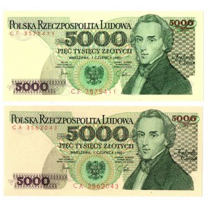 PRL, 5000 złotych 1986 - zestaw 2 egzemplarze - Serie CA i CF