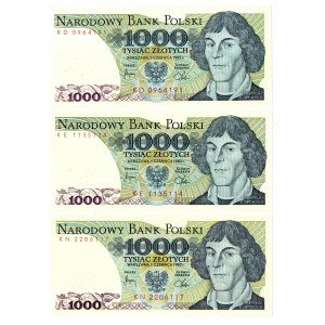 PRL, 1000 złotych 1982 - zestaw 3 egzemplarze - Serie KN, KE, KD