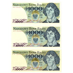 PRL, 1000 złotych 1982 - zestaw 3 egzemplarze - Serie EH, HM, HH
