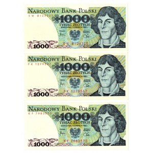 PRL, 1000 złotych 1982 - zestaw 3 egzemplarze - Serie KF, FK, EW