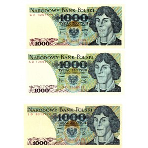 PRL, 1000 złotych 1982 - zestaw 3 egzemplarze - Serie KD, EG, GR