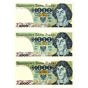 PRL, 1000 złotych 1982 - zestaw 3 egzemplarze - Serie GH, HP, FP
