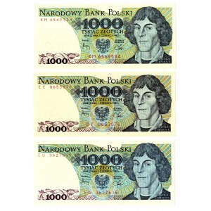 PRL, 1000 złotych 1982 - zestaw 3 egzemplarze - Serie EU, EE, KM