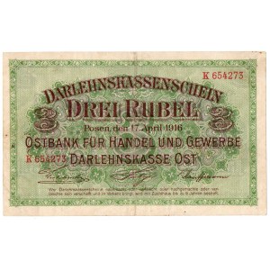 Ober-Ost, 3 ruble 1916, Poznań