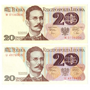 PRL, 20 Zloty 1982 - Satz von 2 Exemplaren - Serien U und W
