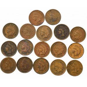 USA, Zestaw 1 cent 1879-1909 (17 egz)