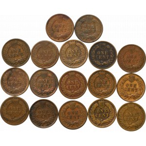 USA, Zestaw 1 cent 1879-1909 (17 egz)
