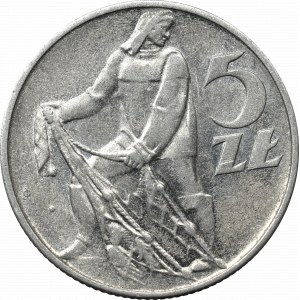 PRL, 5 złotych 1958 Rybak, wąska ósemka - bez sznura - RZADKI