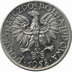 PRL, 5 złotych 1958 Rybak, wąska ósemka - bez sznura - RZADKI