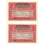 Austro-Węgry, zestaw 1 i 2 korony (4 egzemplarze)