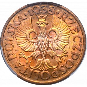 II Rzeczpospolita, 1 grosz 1938 - PCGS MS66 RD