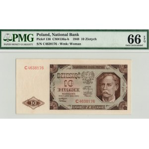 PRL, 10 złotych 1948 C - PMG 66EPQ