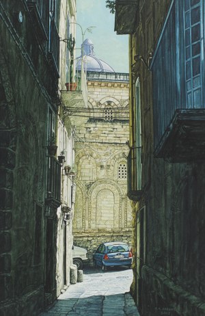 Andrzej Sadowski, Kalabria - Tropea - Uliczka z widokiem na Duomo, 2001