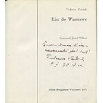 KUBIAK Tadeusz - List do Warszawy [AUTOGRAF I DEDYKACJA AUTORA] [il. Józef Wilkoń]