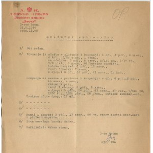 [Powstanie warszawskie] Meldunek sytuacyjny. Baon Iwo [21.08.1940] z podpisem majora Iwo