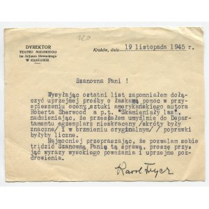Brief von Karol Frycz [Krakau 1945].