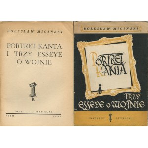 MICIŃSKI Bolesław - Portret Kanta i trzy esseye o wojnie [wydanie pierwsze Rzym 1947] [okł. Stanisław Gliwa]