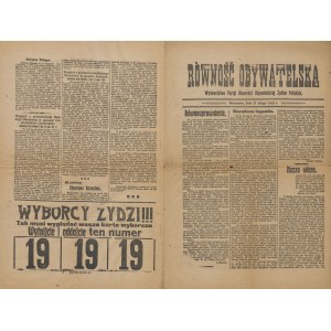[judaika] Równość obywatelska. Wydawnictwo Partyi Równości Obywatelskiej Żydów Polskich - 21 lutego 1919 r.