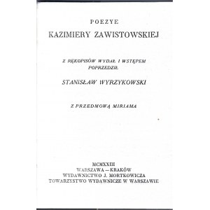 Wyrzykowski Stanisław POEZYE KAZIMIERY ZAWISTOWSKIEJ, Wyd.1923