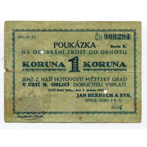 Czechoslovakia Usti Nad Orlice 1 Koruna 1915