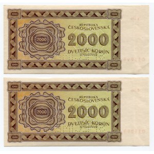 Czechoslovakia 2 x 2000 Korun 1945 Specimen With Consecutive Numbers