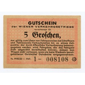 Austria Wiener Verkehrsbetriebe 5 Groschen 1947