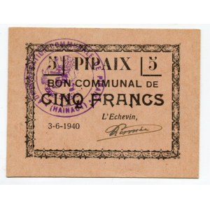 Belgium Pipaix 5 Francs 1940 (ND)