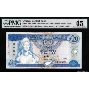 Cyprus 20 Pounds 1992 PMG 45