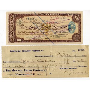 Europe Lot of 2 Cheques 1938 - 1951