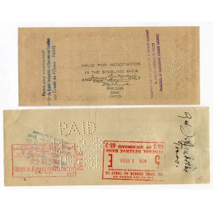 Europe Lot of 2 Cheques 1938 - 1951