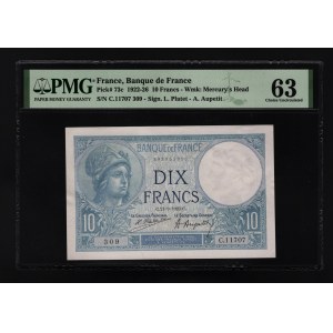 France 10 Francs 1923 PMG 63
