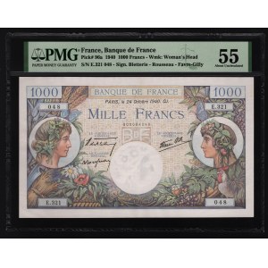 France 1000 Francs 1940 PMG 55
