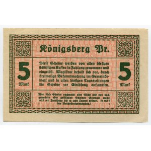 Germany - Empire East Prussia Magistrat of Konigsberg 5 Mark 1918