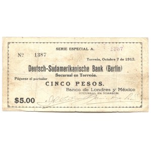 Germany - Empire Deutsch-Sudamerikanische Bank / Banco de Londres y México 5 Pesos 1913
