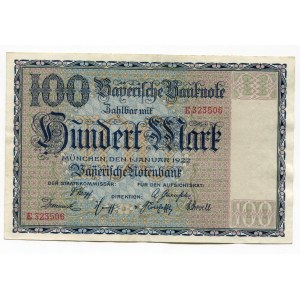 Germany - Weimar Republic Bayern 100 Mark 1922