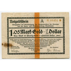 Germany - Weimar Republic East Prussia Magistrat of Gumbinnen 1,05 Gold Mark-1/4 Dollar 1923 Notgeld
