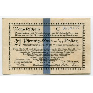 Germany - Weimar Republic East Prussia Magistrat of Gumbinnen 21 Gold Pfennig-1/20 Dollar 1923 Notgeld