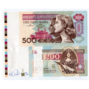 Monaco 200 & 500 Francs 2016 Canceled Test Print with Gábriš's Signature, Rare!