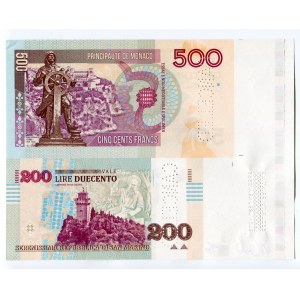 Monaco 200 & 500 Francs 2016 Canceled Test Print with Gábriš's Signature, Rare!