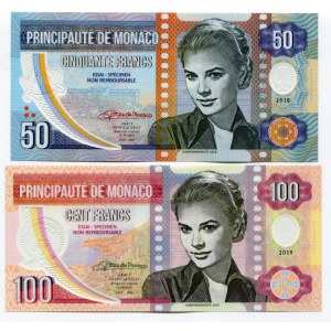 Monaco 50 & 100 Francs 2018 Specimen Grace Patricia Kelly Prefix Z