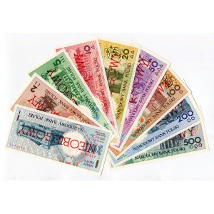 Poland 1-2-5-10-20-50-100-200-500 Zlotych 1990 Canceled Notes