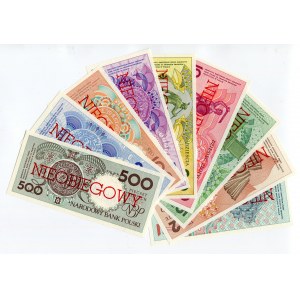 Poland 1-2-5-10-20-50-100-200-500 Zlotych 1990 Canceled Notes